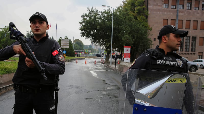 Turkish security forces after the explosion in Ankara on Sunday (AP/Ali Unal)