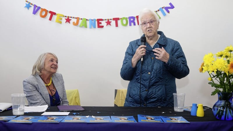 Baroness May Blood helps launch Jane Morrice&#39;s Independent Remain Candidate manifesto in the MAC Belfast  Picture by Mal McCann. 