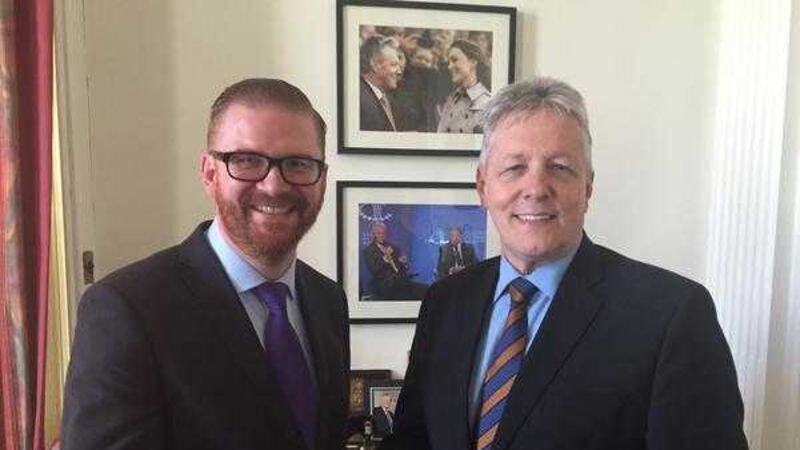 DUP health minister Simon Hamilton (left) pictured with party leader Peter Robinson has been castigated for resigning and being reappointed four times in the last month while waiting lists increase to record levels&nbsp;