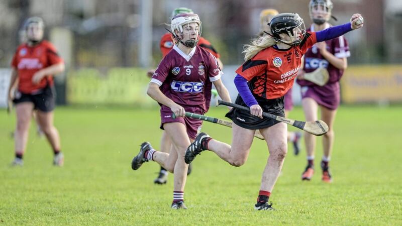 Oulart-the-Ballagh&#39;s Aoife Dunne gets away from Slaughtneil&#39;s C&eacute;at McEldowney during yesterday&#39;s 2020 AIB All-Ireland Senior Club Camogie Championship semi-final at Ashbourne Picture: INPHO/Cathal McOscar 