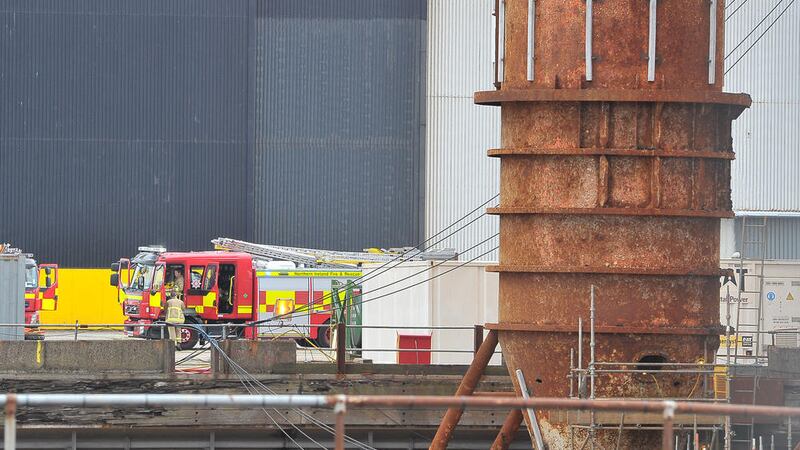 Fire engines at the scene of a minor fire at Harland &amp; Wolff. Picture by Justin Kernoghan 
