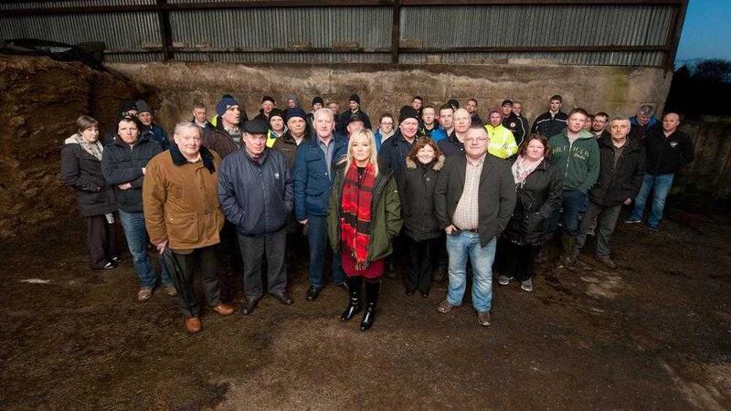 Agriculture Minister Michelle O&rsquo;Neill pictured with residents from Greencastle, CoTyrone 