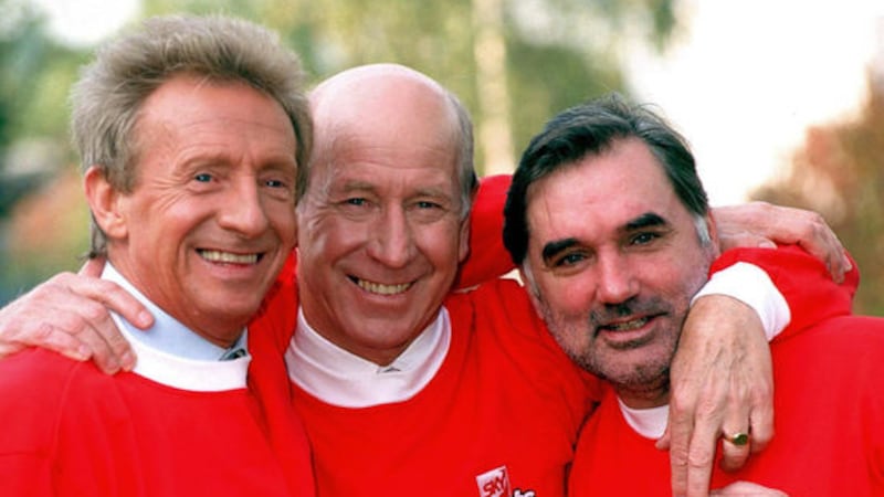 Former Manchester United soccer stars (left to right) Denis Law Bobby Charlton and George Best pictured in 1995. See Birthdays section&nbsp;