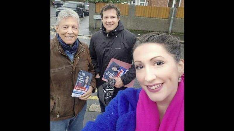 Former DUP leader Peter Robinson canvassing with councillor David Graham and Westminster candidate Emma Little-Pengelly 
