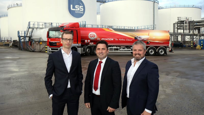 Danske Bank&rsquo;s Ciaran McLaughlin is pictured with LCC directors Dan  and Michael Loughran at the company&rsquo;s oil terminal at Foyle Port 