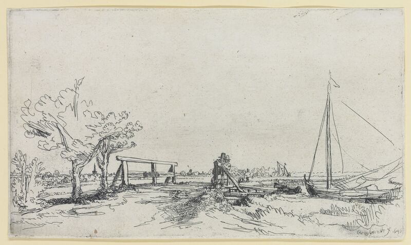 An etching by Rembrandt called Six's Bridge, which is on display at the Ulster Museum&nbsp;