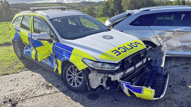 Images released by the PSNI showing damaged sustained to three vehicles near Fivemiletown in the early hours of Saturday. 