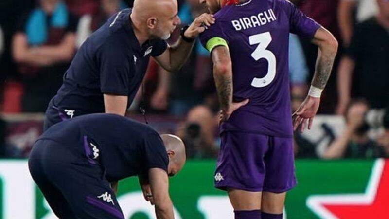 Cristiano Biraghi was left needing treatment after being hit by an object from the crowd (Joe Giddens/PA)