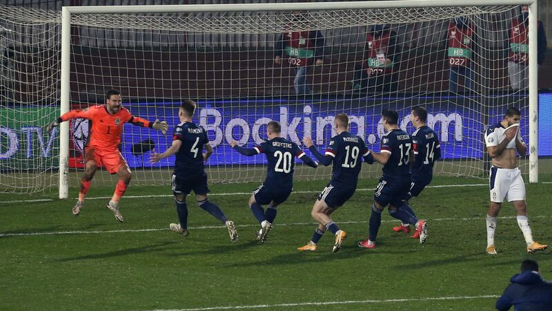 Scotland’s players sang along to the track after their win on penalties saw them qualify for the delayed Euro 2020 championships.