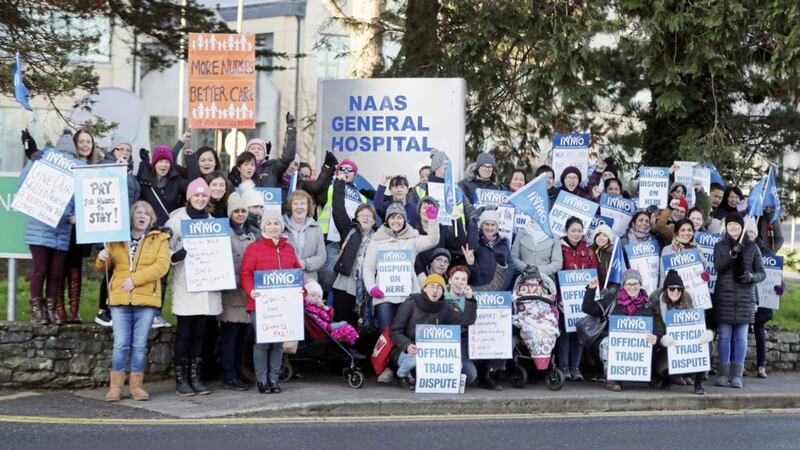 Nurses protest outside Naas General Hospital in Co Kildare. Picture by Niall Carson/PA 