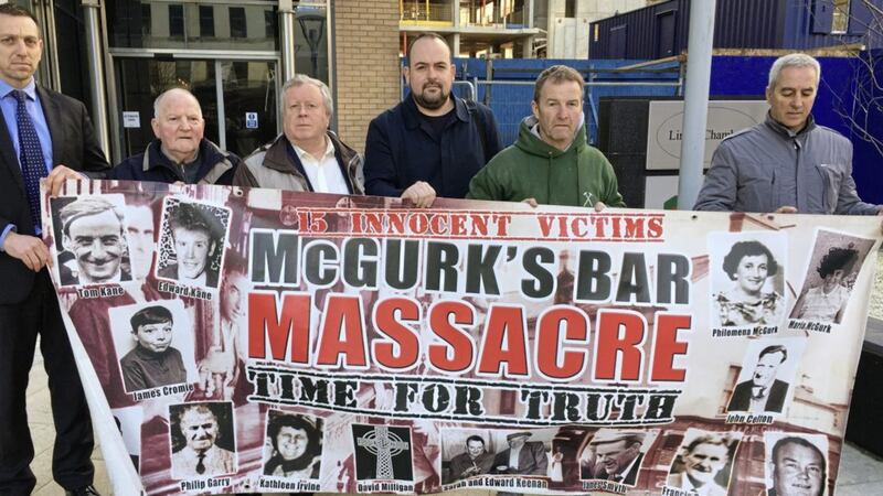McGurk&#39;s Bar campaigners and relatives outside the office of Attorney General John Larkin 