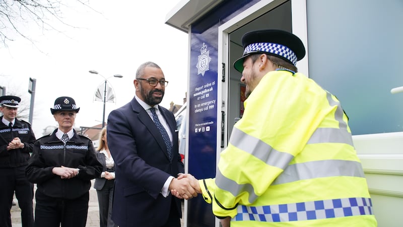 Home Secretary James Cleverly on Crawley High Street during a visit to Sussex Police in Crawley