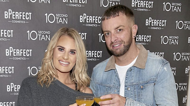 Towie&#39;s Danielle Armstrong and BPerfect managing director Brendan McDowell at the launch of BPerfect Cosmetics 10 Second Tan Mousse in The Westbury Hotel, Dublin 
