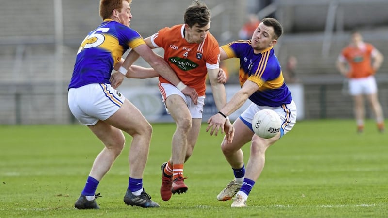 Armagh wing-back Paul Hughes drives forward against Tipperary Picture: Columba O&#39;Hare 