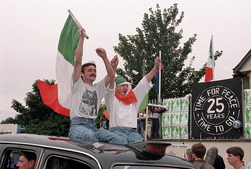 Celebrations after the first IRA ceasefire in 1994. Picture by Pacemaker 