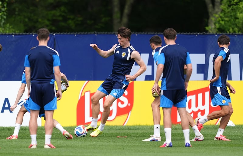Scotland’s Scott McTominay (centre) during a training session