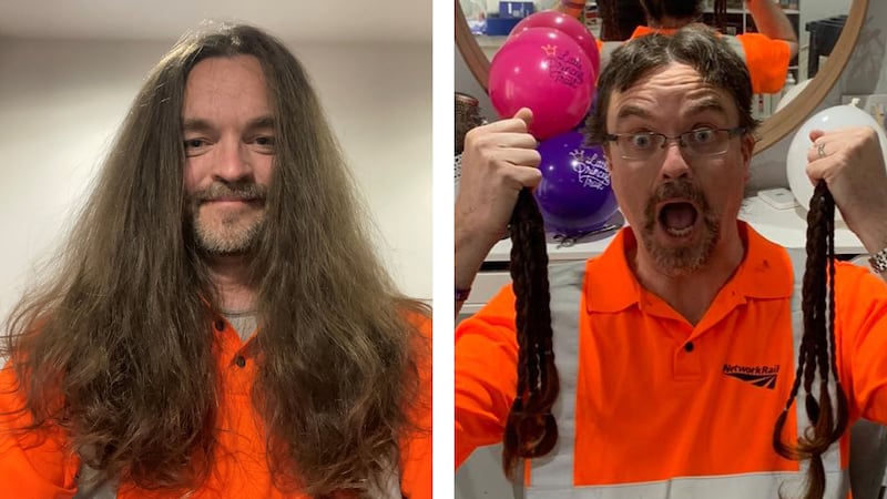 Mr Hughes before and after his first haircut in 41 months (Network Rail/PA)