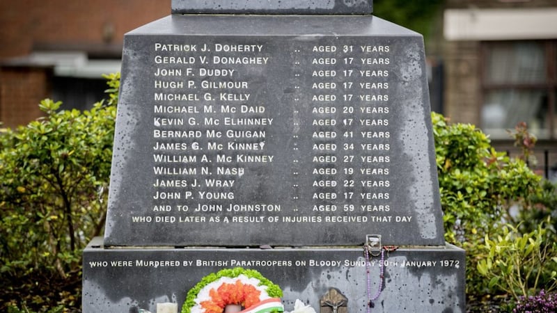 The Bloody Sunday Memorial in Derry&#39;s Bogside with the names of those killed on Bloody Sunday. Liam McBurney/PA Wire. 