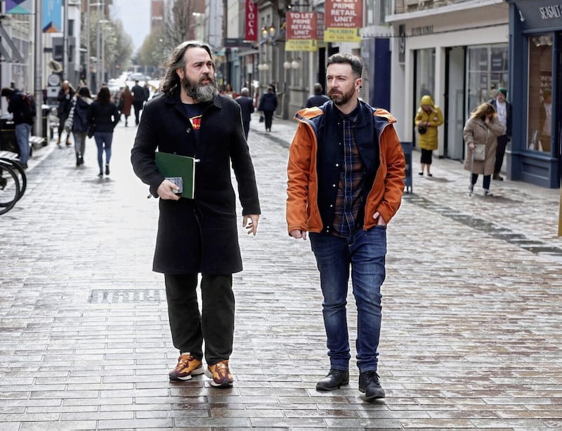 Conor Owens takes Ryan McAleer on a &#39;hidden tour&#39; of Belfast. Picture by Mal McCann. 