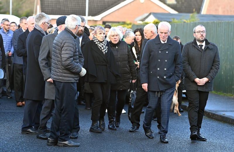 Family members follow the funeral of murder victim Natalie McNally from her parents home in Lurgan 