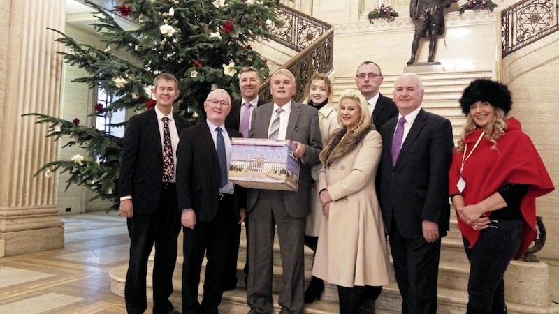 Precious Life director Bernie Smyth joins DUP MLA Jim Wells during the presentation of what was claimed to be the &quot;largest ever&quot; petition presented in NI. DUP/PA Wire 