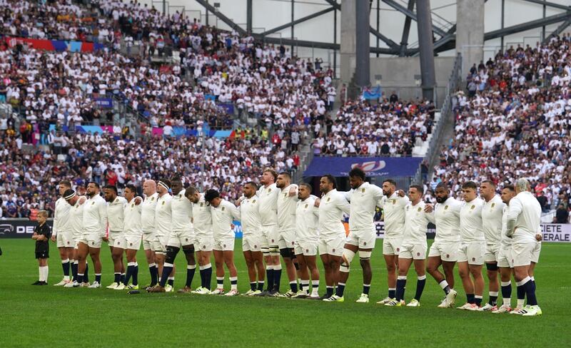 England line up prior to the Rugby World Cup 2023 quarter-final 