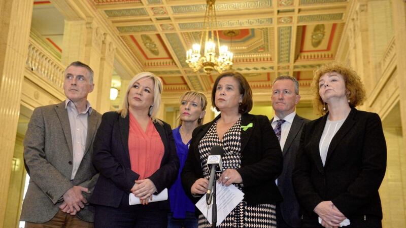 Stormont talks resume 07/05/2019. Sinn Fein leader Mary Lou McDonald speaks to the media at Stormont after the political partys meet. Picture Mark Marlow. 