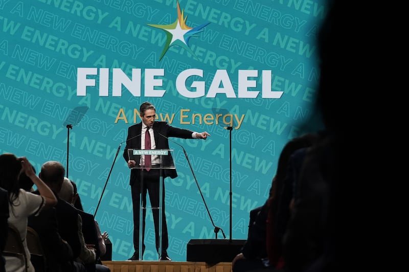 Fine Gael leader Simon Harris speaking at the 82nd Fine Gael Ard Fheis