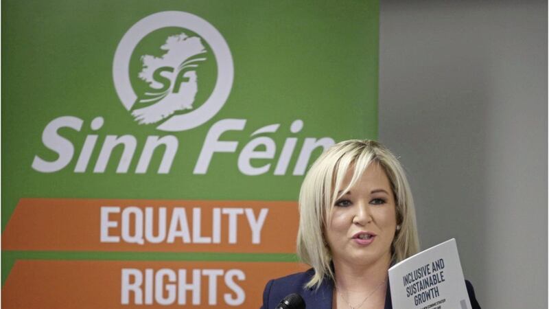 Sinn Fein vice-president Michelle O&#39;Neill presents the party&#39;s new economic strategy for the north at The Mac, Belfast. Picture by Hugh Russell 