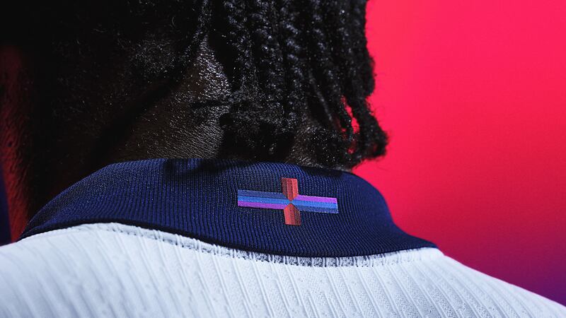 Nike has altered the appearance of the St George’s Cross using purple and blue horizontal stripes