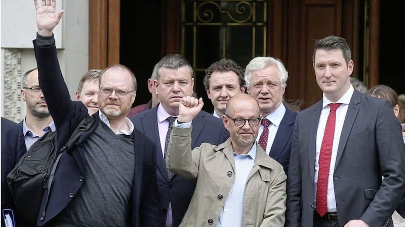 Trevor Birney and Barry McCaffrey described the ruling by three Belfast judges as a victory for press freedom. Picture by Hugh Russell 