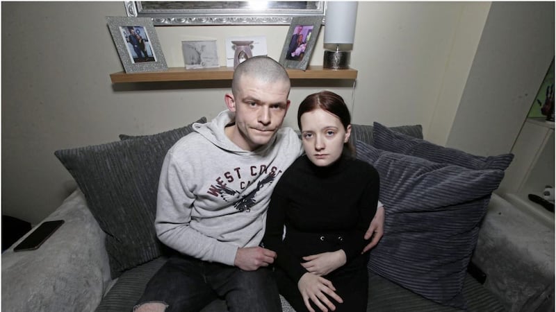 Dylan Stewart-McGovern and Catriona Smith pictured in their east Belfast home. Photo by Hugh Russell 
