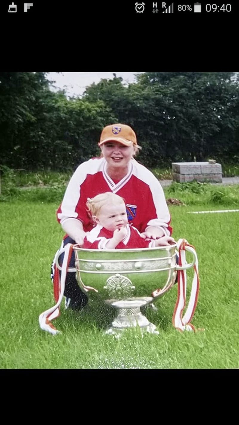 Mary O&#39;Reilly celebrates Sam Maguire coming to Armagh with her daughter Erin, a future county player 