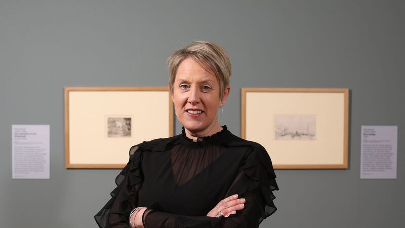 National Museums NI chief executive Kathryn Thomson with etchings by Rembrandt of The Adoration of the Shepherds (left) and Six's Bridge, on display at the Ulster Museum. A deal struck over an outstanding tax bill has landed the Northern Ireland museum six works by the Dutch Master&nbsp;