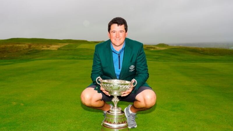 Colm Campbell with the trophy after winning the Pierse Motors South of Ireland Championship    Picture: Thos Caffrey/Golffile