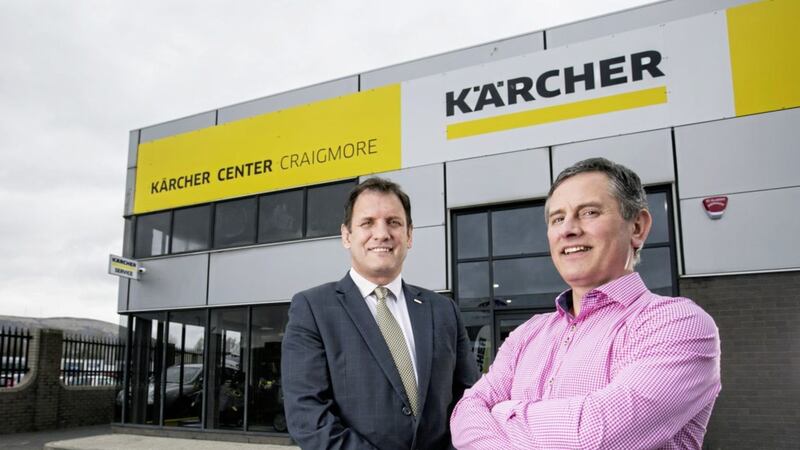 Pictured at the opening of the new K&auml;rcher showroom in Belfast are Mark Venner, chief operations officer at K&auml;rcher UK, with Geoff Baird of Craigmore 