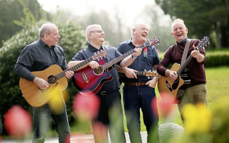 Entertainers John Carlin, Paddy Tyre, Raymond Finnegan and Brendan Molloy from Derry City and Strabane District Council&#39;s Music to Your Ears project 