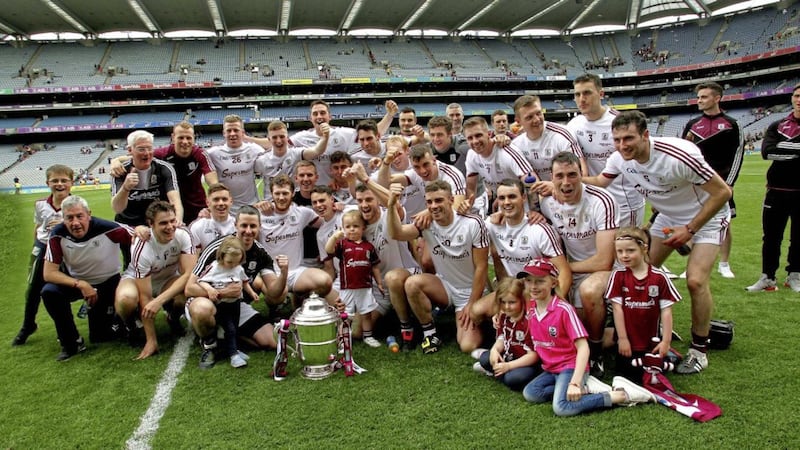 Galway players celebrate their win over Wexford in Croke Park yesterday Picture by Seamus Loughran 