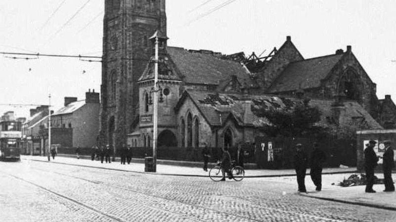 St Patrick&#39;s Church of Ireland, Newtownards Road as it appeared immediately after the dockside raid in April 1941 