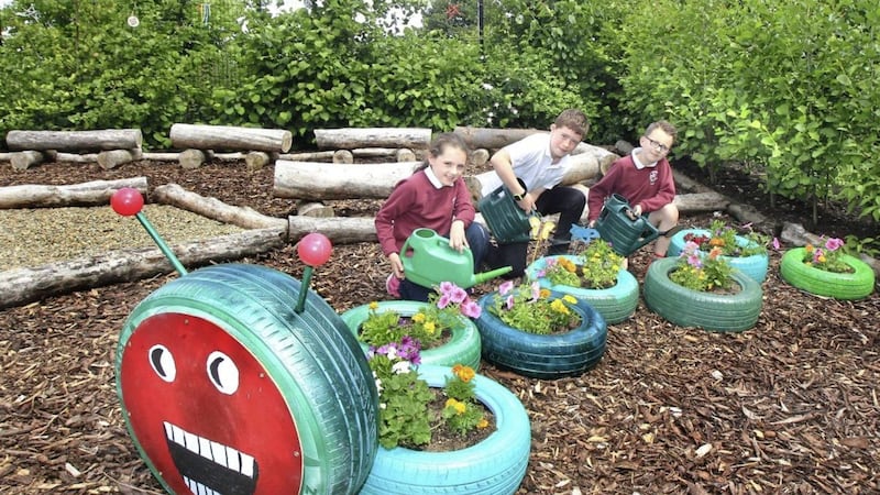 Outdoor lessons in the new sensory garden that was opened at St Columba&#39;s, Straw. Picture by Margaret McLaughlin 