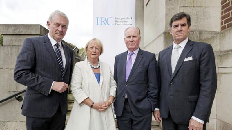 Members of the Independent Reporting Commission John McBurney, Monica McWilliams, Tim O&#39;Connor and Mitchell Reiss. 