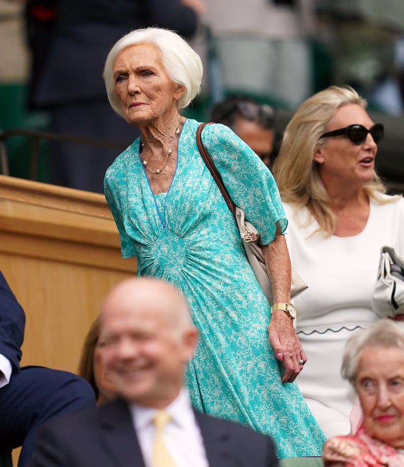 Dame Mary Berry in the royal box on day ten of the 2023 Wimbledon Championshipsv