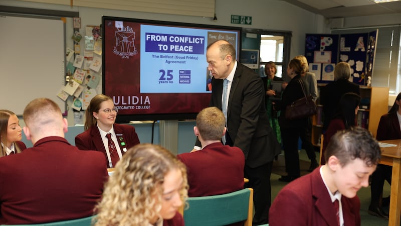 Secretary of State Chris Heaton-Harris at the launch of education resources last year to mark the 25th anniversary of the Good Friday Agreement