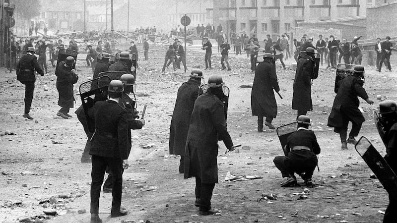 Police battle with rioters in the Bogside area of Derry in August 1969