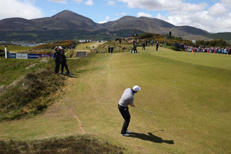Ireland's Padraig Harrington chips on to the green during day two of the Dubai Duty Free Irish Open at Royal County Down Golf Club, Newcastle.