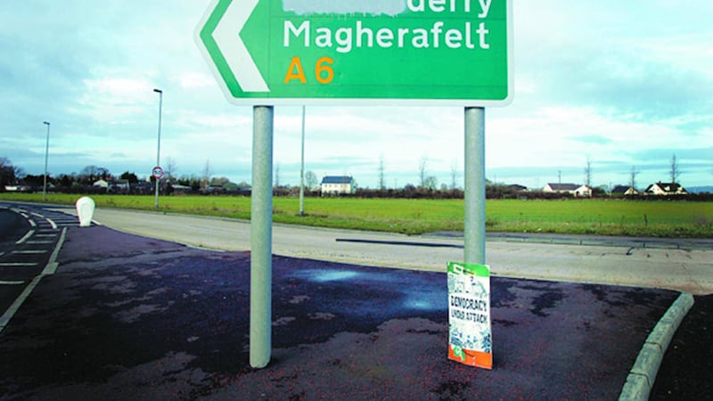 A sign on the main Belfast to Derry road. Picture by Charles McQuillan/Pacemaker 