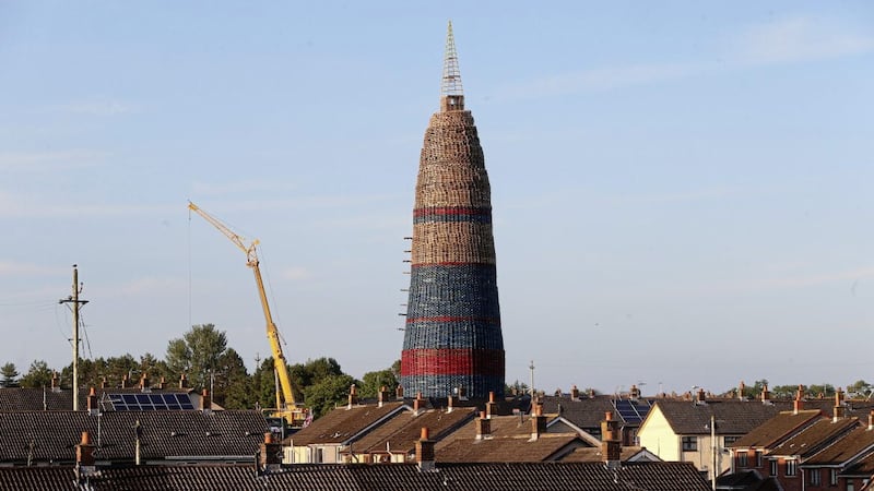 The completed Craigyhill bonfire in Larne. Picture Mal McCann. 