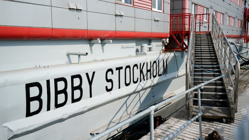 A view of the Bibby Stockholm accommodation barge at Portland Port in Dorset (Andrew Matthews/PA)