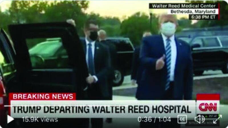 CNN captures US president Donald Trump as he leaves the Walter Reed Military Hospital yesterday