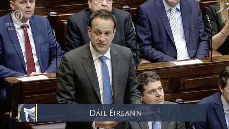 Taoiseach Leo Varadkar telling the D&aacute;il T&aacute;naiste Frances Fitzgerald had resigned. Picture from D&aacute;il, Press Association 